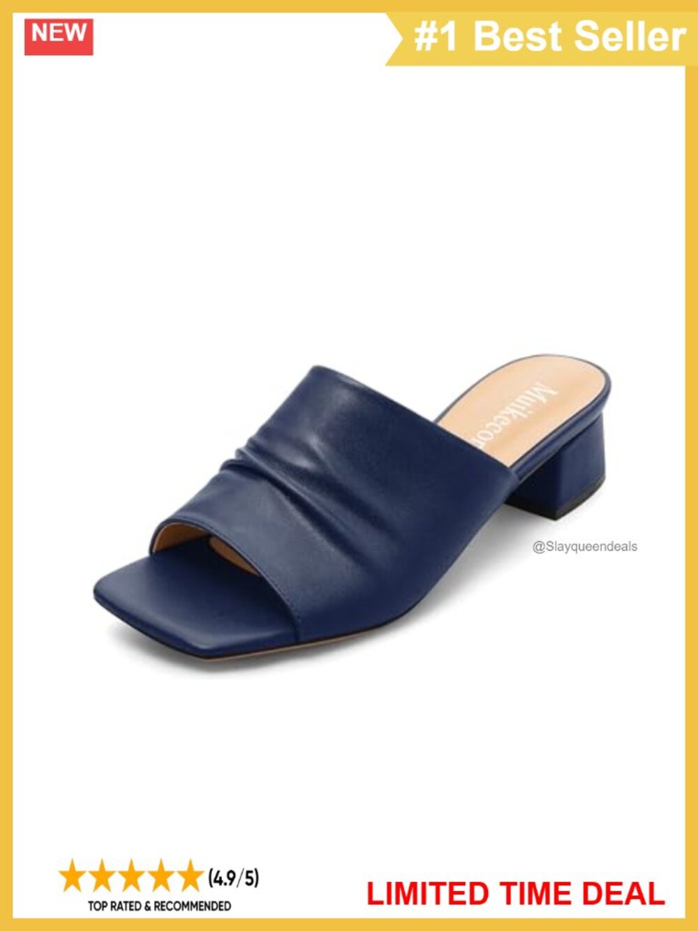Muikecors Womens Chunky Block Heels Square Open Toe Matte Slip On Sandals